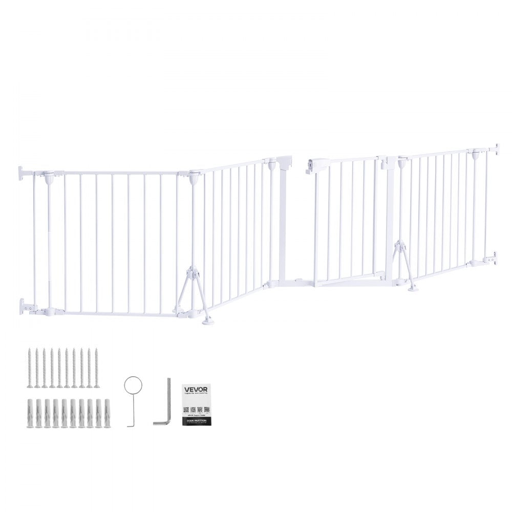 VEVOR Freestanding Dog Gate 24" Tall 4-Panel Foldable Metal Pet Gate White, For Stairs Doorways, Dual-Triangle Support, Sturdy Metal Construction, Freestanding or Wall Mount, Flexible Shapes, Easy Fit