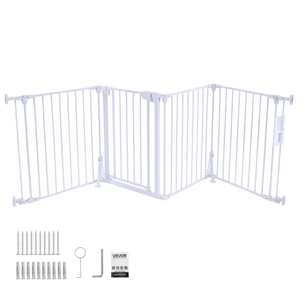 VEVOR Freestanding Dog Gate 30" Tall 4-Panel Foldable Metal Pet Gate White, For Stairs Doorways, Dual-Triangle Support, Sturdy Metal Construction, Freestanding or Wall Mount, Flexible Shapes, Easy Fit