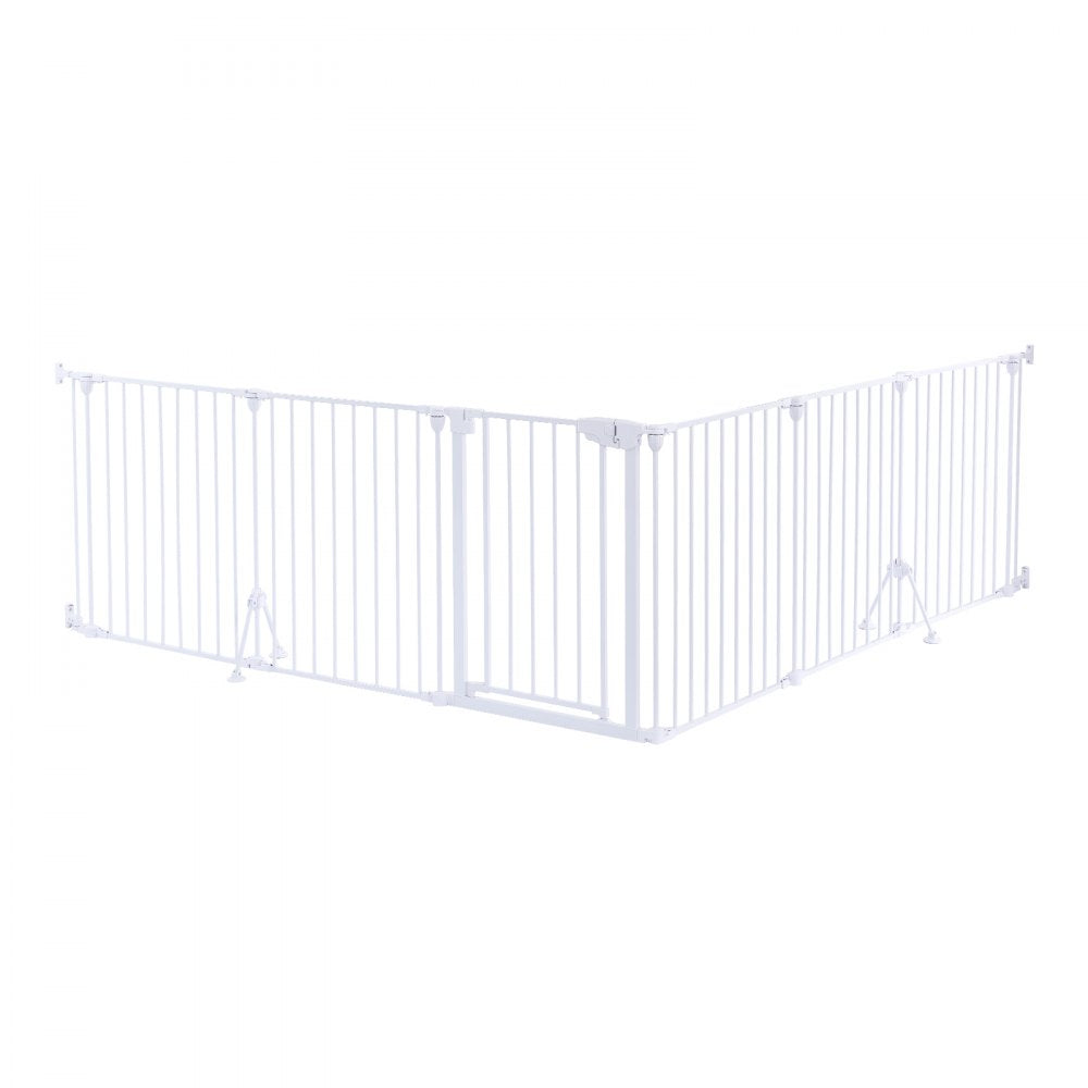 VEVOR Freestanding Dog Gate 30" Tall 6-Panel Foldable Metal Pet Gate White, For Stairs Doorways, Dual-Triangle Support, Sturdy Metal Construction, Freestanding or Wall Mount, Flexible Shapes, Easy Fit