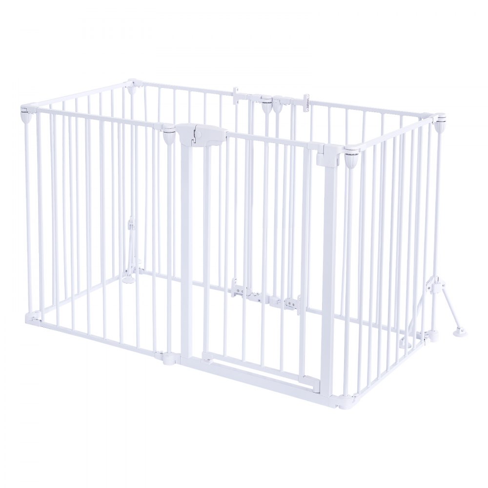 VEVOR Freestanding Dog Gate 30" Tall 6-Panel Foldable Metal Pet Gate White, For Stairs Doorways, Dual-Triangle Support, Sturdy Metal Construction, Freestanding or Wall Mount, Flexible Shapes, Easy Fit