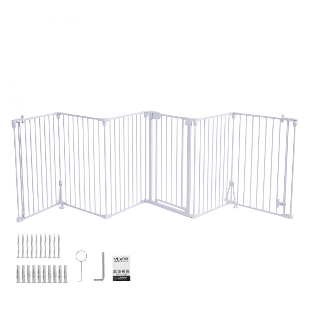 VEVOR Freestanding Dog Gate 32" Tall 6-Panel Foldable Metal Pet Gate White, For Stairs Doorways, Dual-Triangle Support, Sturdy Metal Construction, Freestanding or Wall Mount, Flexible Shapes, Easy Fit