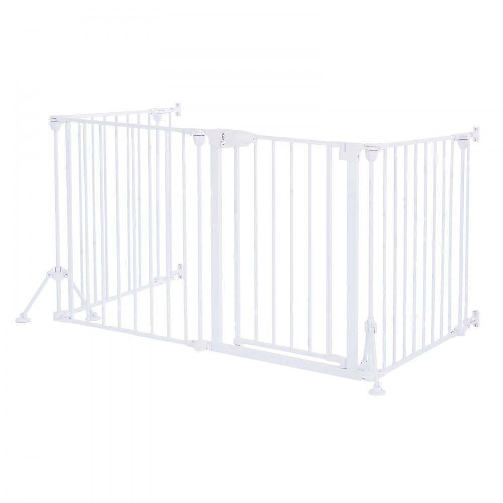 VEVOR Freestanding Dog Gate 32" Tall 4-Panel Foldable Metal Pet Gate White, For Stairs Doorways, Dual-Triangle Support, Sturdy Metal Construction, Freestanding or Wall Mount, Flexible Shapes, Easy Fit