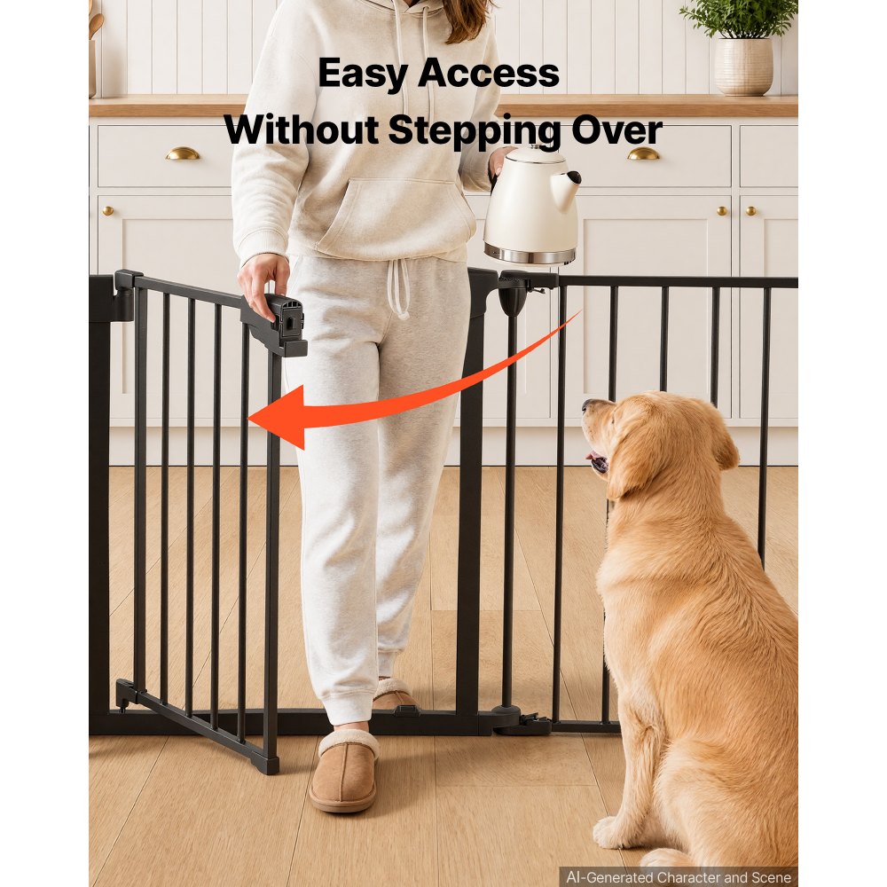 VEVOR Freestanding Dog Gate 24" Tall 4-Panel Foldable Metal Pet Gate Black, For Stairs Doorways, Dual-Triangle Support, Sturdy Metal Construction, Freestanding or Wall Mount, Flexible Shapes, Easy Fit