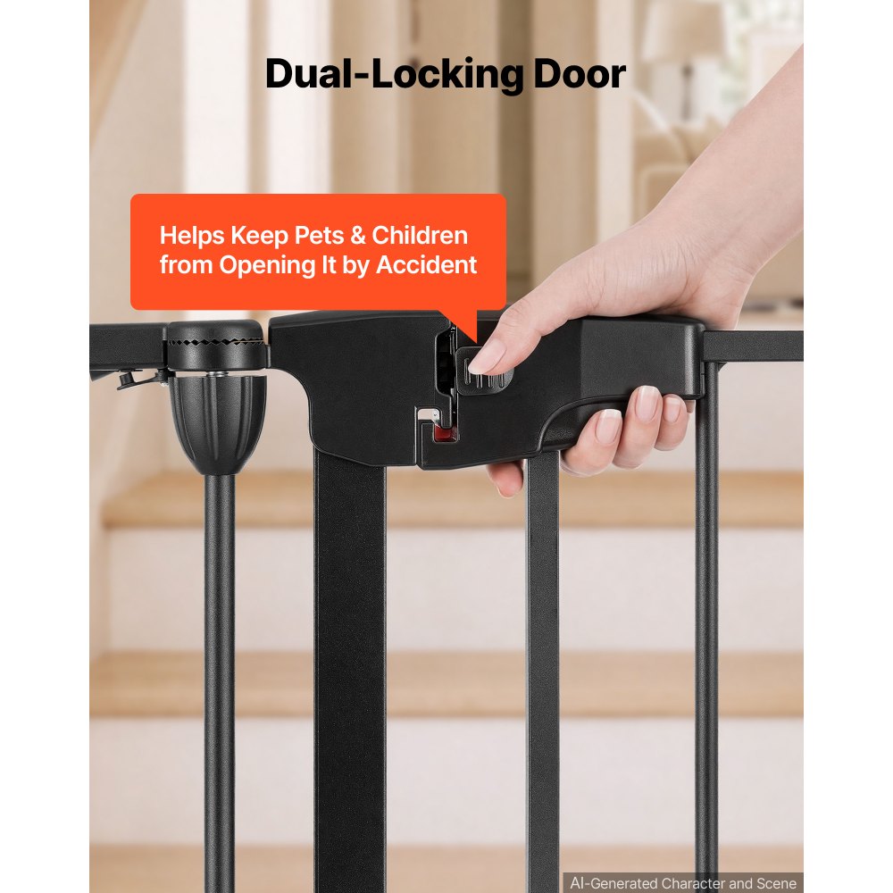 VEVOR Freestanding Dog Gate 24" Tall 4-Panel Foldable Metal Pet Gate Black, For Stairs Doorways, Dual-Triangle Support, Sturdy Metal Construction, Freestanding or Wall Mount, Flexible Shapes, Easy Fit