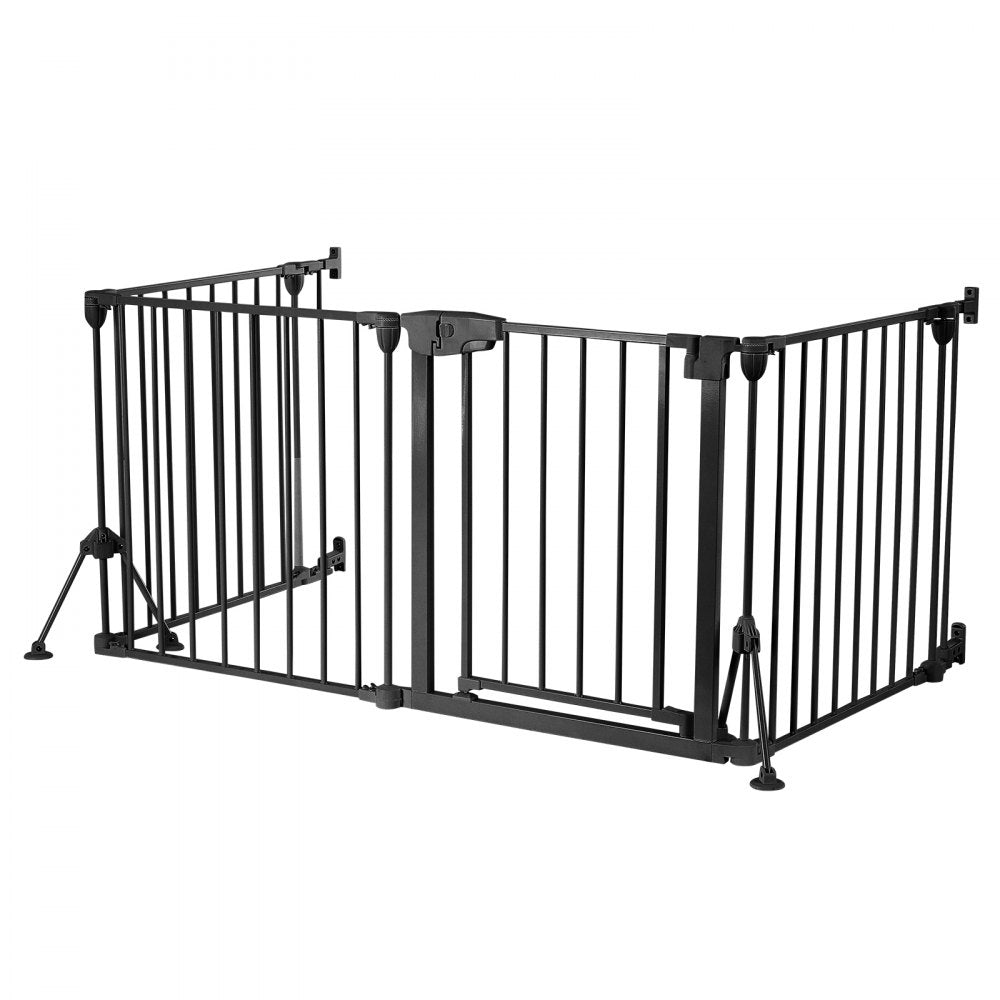 VEVOR Freestanding Dog Gate 24" Tall 4-Panel Foldable Metal Pet Gate Black, For Stairs Doorways, Dual-Triangle Support, Sturdy Metal Construction, Freestanding or Wall Mount, Flexible Shapes, Easy Fit