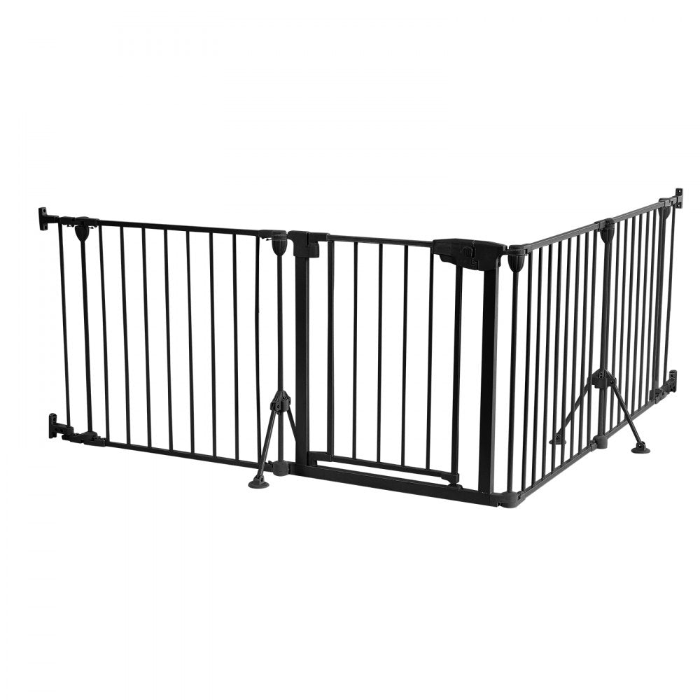 VEVOR Freestanding Dog Gate 24" Tall 4-Panel Foldable Metal Pet Gate Black, For Stairs Doorways, Dual-Triangle Support, Sturdy Metal Construction, Freestanding or Wall Mount, Flexible Shapes, Easy Fit