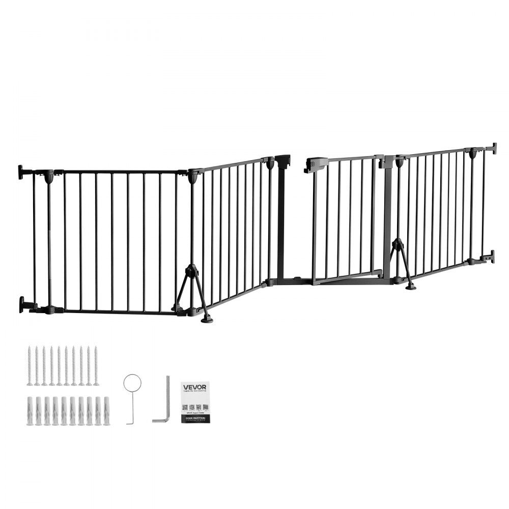 VEVOR Freestanding Dog Gate 24" Tall 4-Panel Foldable Metal Pet Gate Black, For Stairs Doorways, Dual-Triangle Support, Sturdy Metal Construction, Freestanding or Wall Mount, Flexible Shapes, Easy Fit