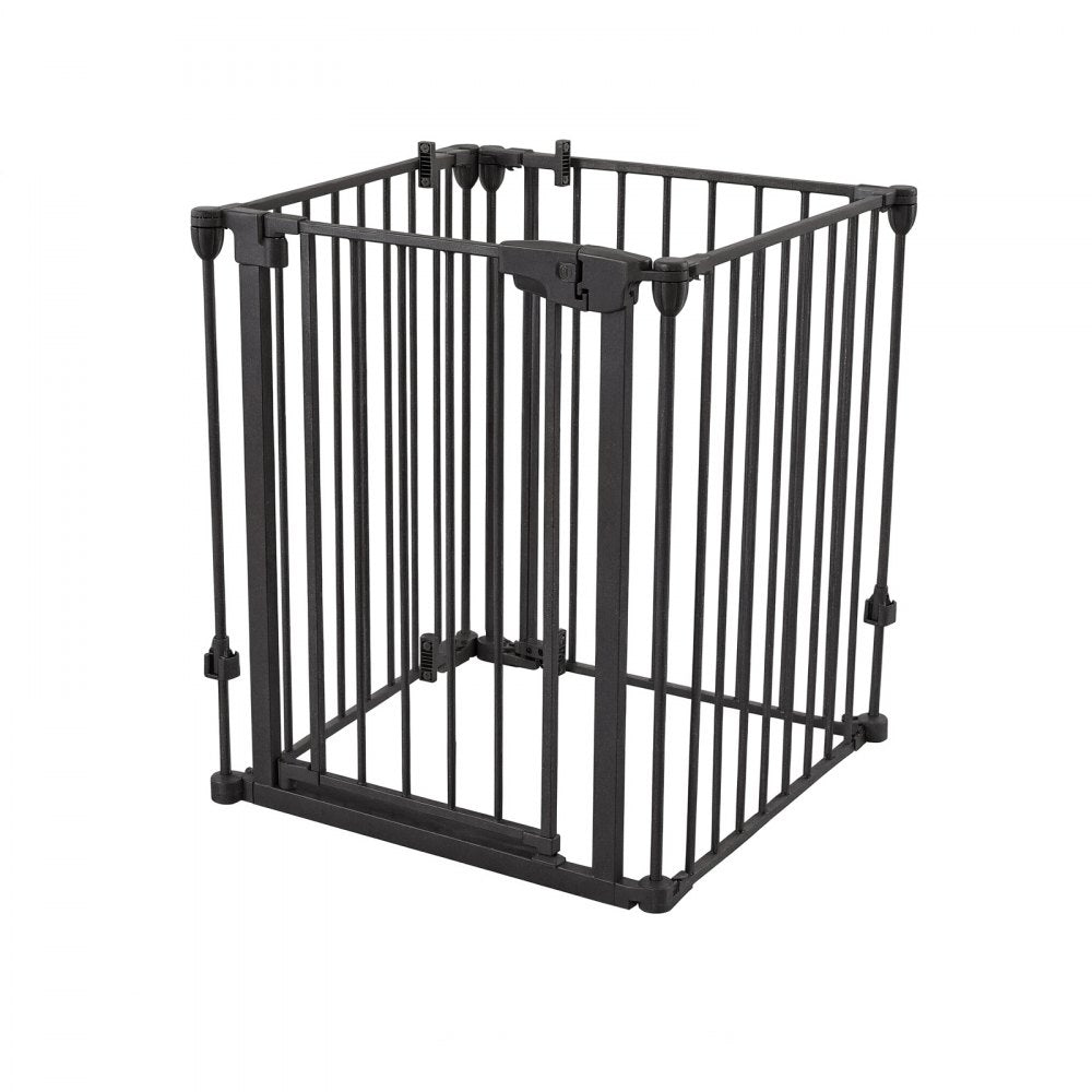 VEVOR Freestanding Dog Gate 30" Tall 4-Panel Foldable Metal Pet Gate Black, For Stairs Doorways, Dual-Triangle Support, Sturdy Metal Construction, Freestanding or Wall Mount, Flexible Shapes, Easy Fit