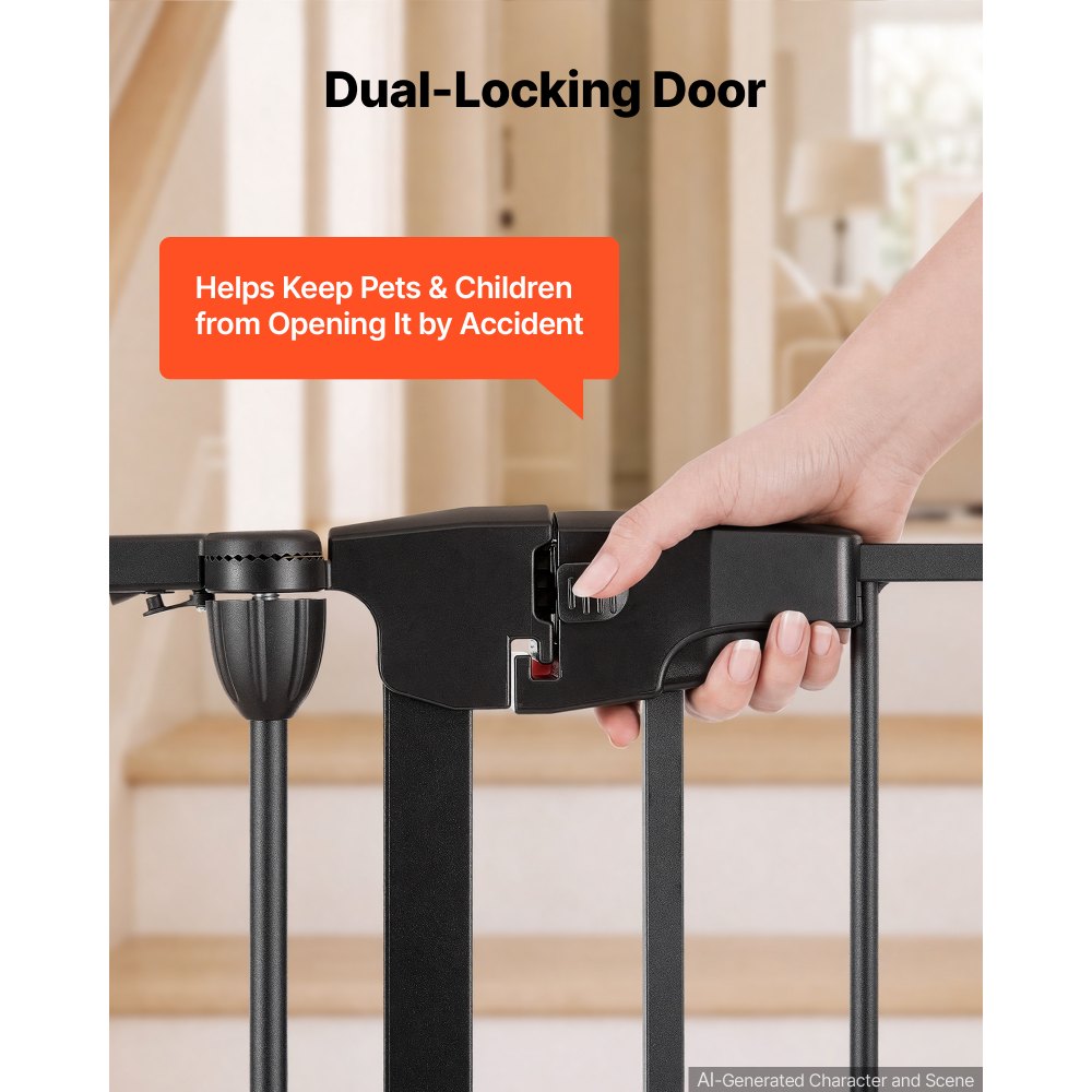 VEVOR Freestanding Dog Gate 30" Tall 6-Panel Foldable Metal Pet Gate Black, For Stairs Doorways, Dual-Triangle Support, Sturdy Metal Construction, Freestanding or Wall Mount, Flexible Shapes, Easy Fit