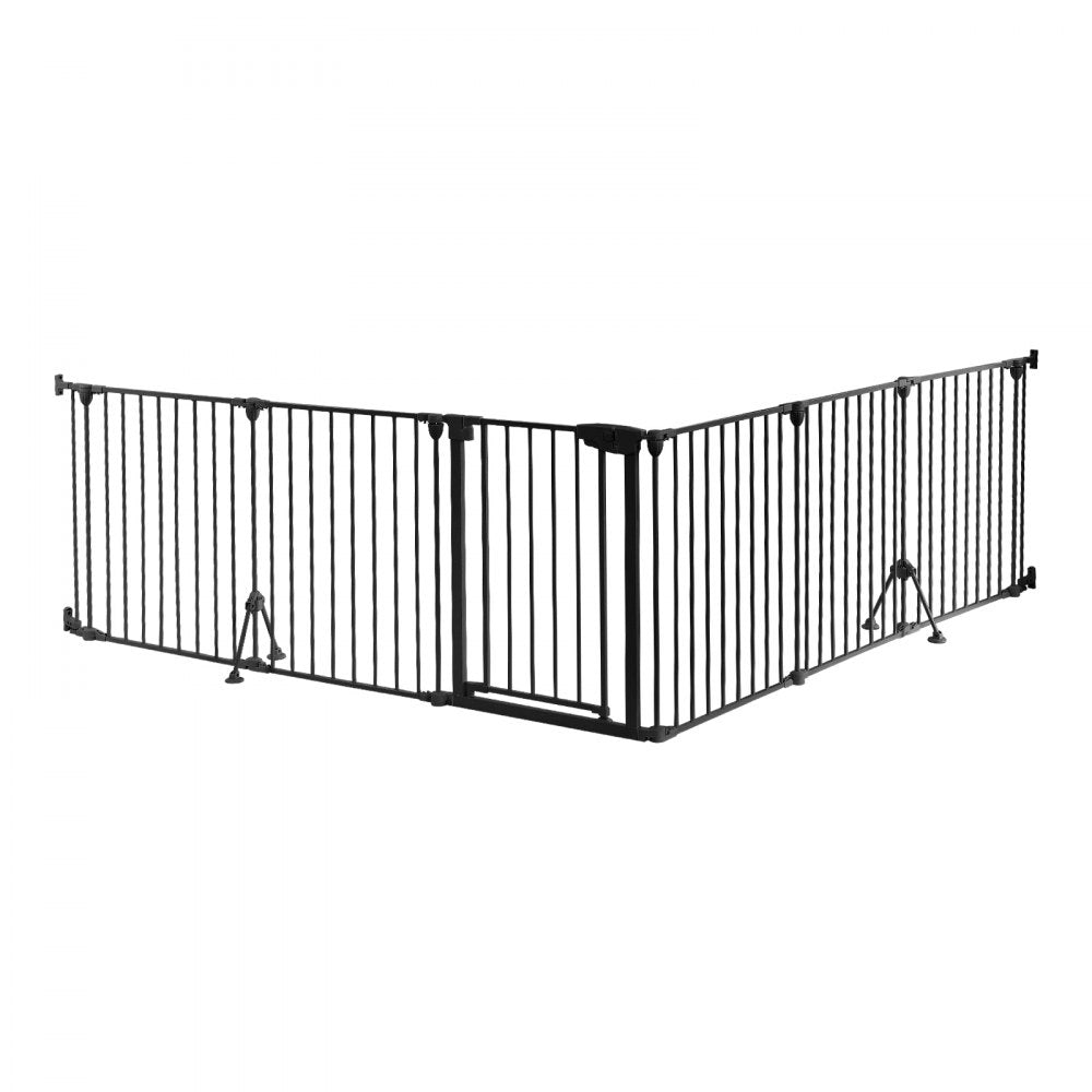 VEVOR Freestanding Dog Gate 30" Tall 6-Panel Foldable Metal Pet Gate Black, For Stairs Doorways, Dual-Triangle Support, Sturdy Metal Construction, Freestanding or Wall Mount, Flexible Shapes, Easy Fit