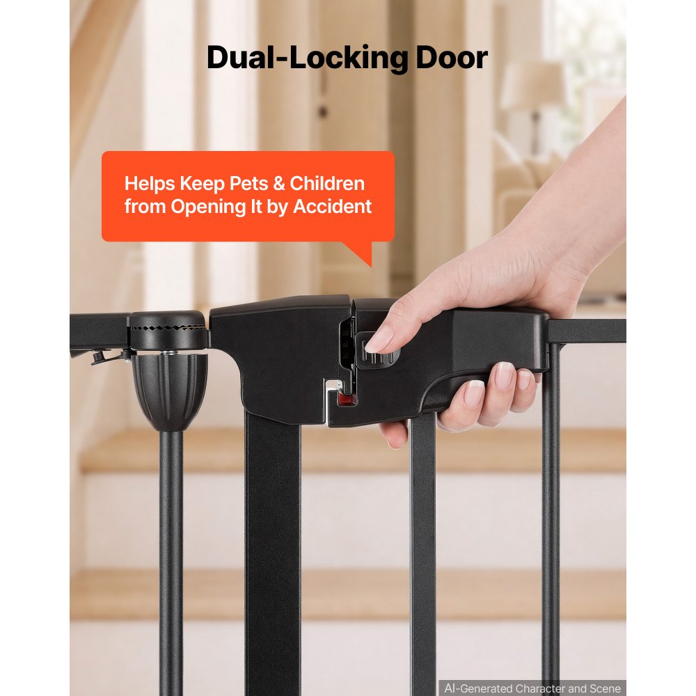 VEVOR Freestanding Dog Gate 32" Tall 4-Panel Foldable Metal Pet Gate Black, For Stairs Doorways, Dual-Triangle Support, Sturdy Metal Construction, Freestanding or Wall Mount, Flexible Shapes, Easy Fit