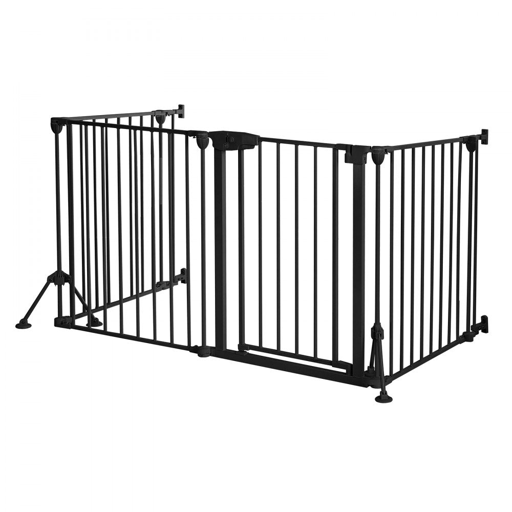 VEVOR Freestanding Dog Gate 32" Tall 4-Panel Foldable Metal Pet Gate Black, For Stairs Doorways, Dual-Triangle Support, Sturdy Metal Construction, Freestanding or Wall Mount, Flexible Shapes, Easy Fit