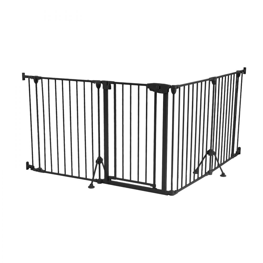 VEVOR Freestanding Dog Gate 32" Tall 4-Panel Foldable Metal Pet Gate Black, For Stairs Doorways, Dual-Triangle Support, Sturdy Metal Construction, Freestanding or Wall Mount, Flexible Shapes, Easy Fit