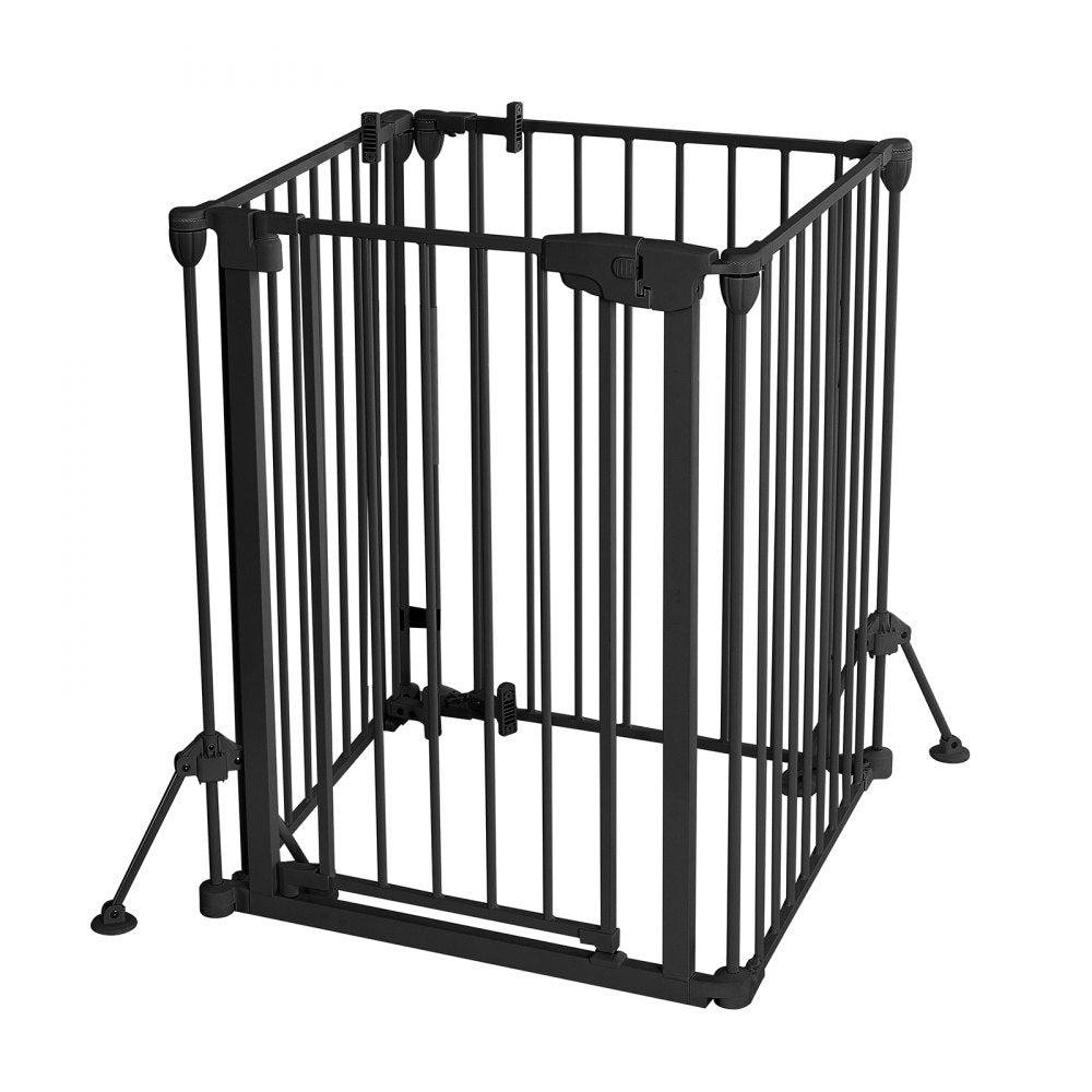 VEVOR Freestanding Dog Gate 32" Tall 4-Panel Foldable Metal Pet Gate Black, For Stairs Doorways, Dual-Triangle Support, Sturdy Metal Construction, Freestanding or Wall Mount, Flexible Shapes, Easy Fit