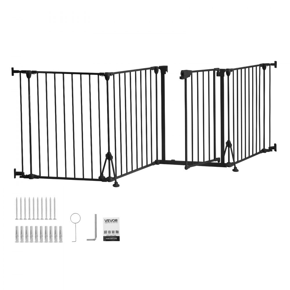 VEVOR Freestanding Dog Gate 32" Tall 4-Panel Foldable Metal Pet Gate Black, For Stairs Doorways, Dual-Triangle Support, Sturdy Metal Construction, Freestanding or Wall Mount, Flexible Shapes, Easy Fit