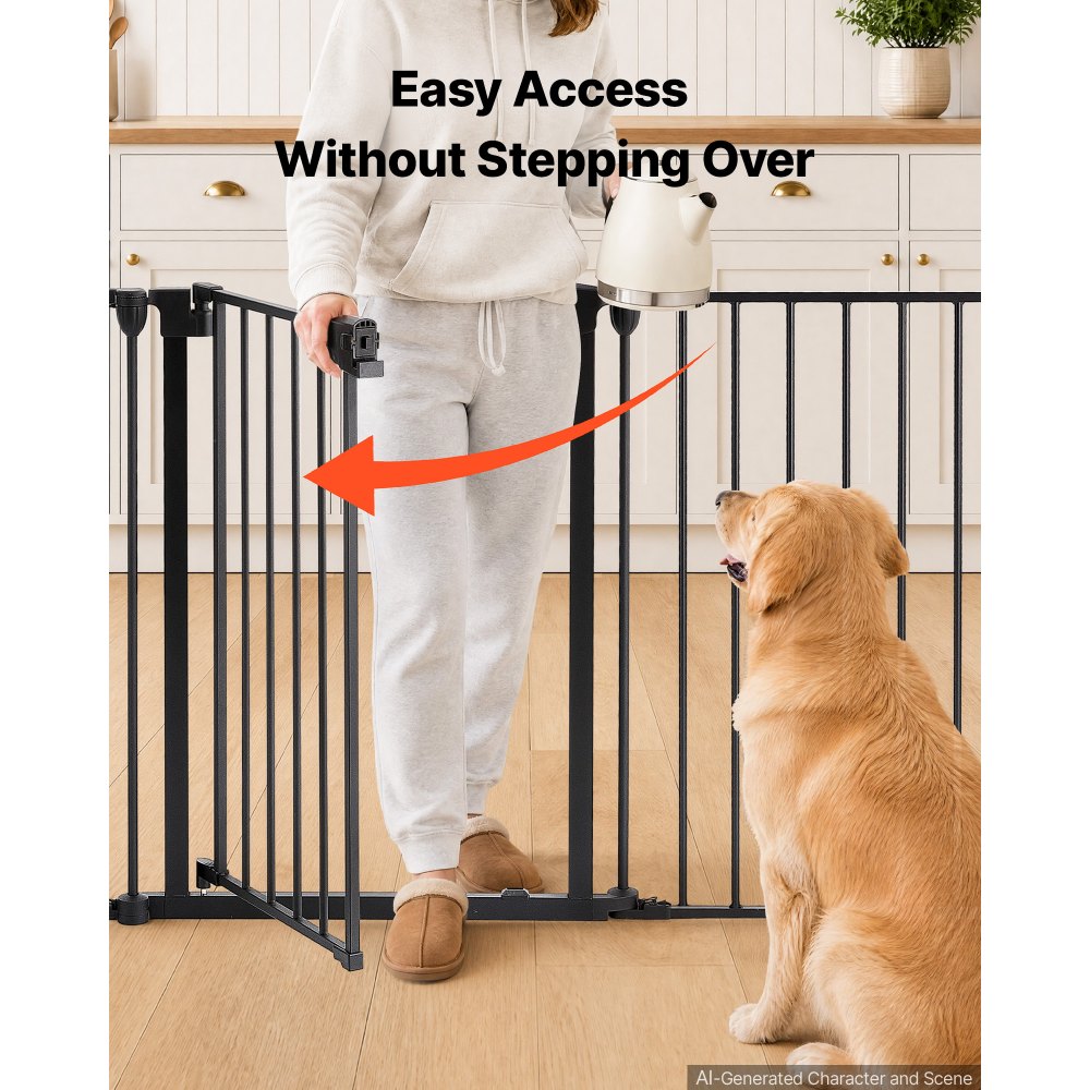 VEVOR Freestanding Dog Gate 32" Tall 6-Panel Foldable Metal Pet Gate Black, For Stairs Doorways, Dual-Triangle Support, Sturdy Metal Construction, Freestanding or Wall Mount, Flexible Shapes, Easy Fit