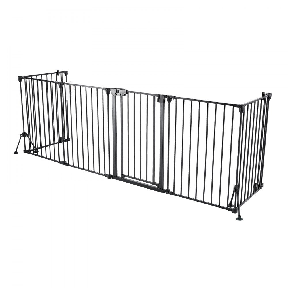 VEVOR Freestanding Dog Gate 32" Tall 6-Panel Foldable Metal Pet Gate Black, For Stairs Doorways, Dual-Triangle Support, Sturdy Metal Construction, Freestanding or Wall Mount, Flexible Shapes, Easy Fit