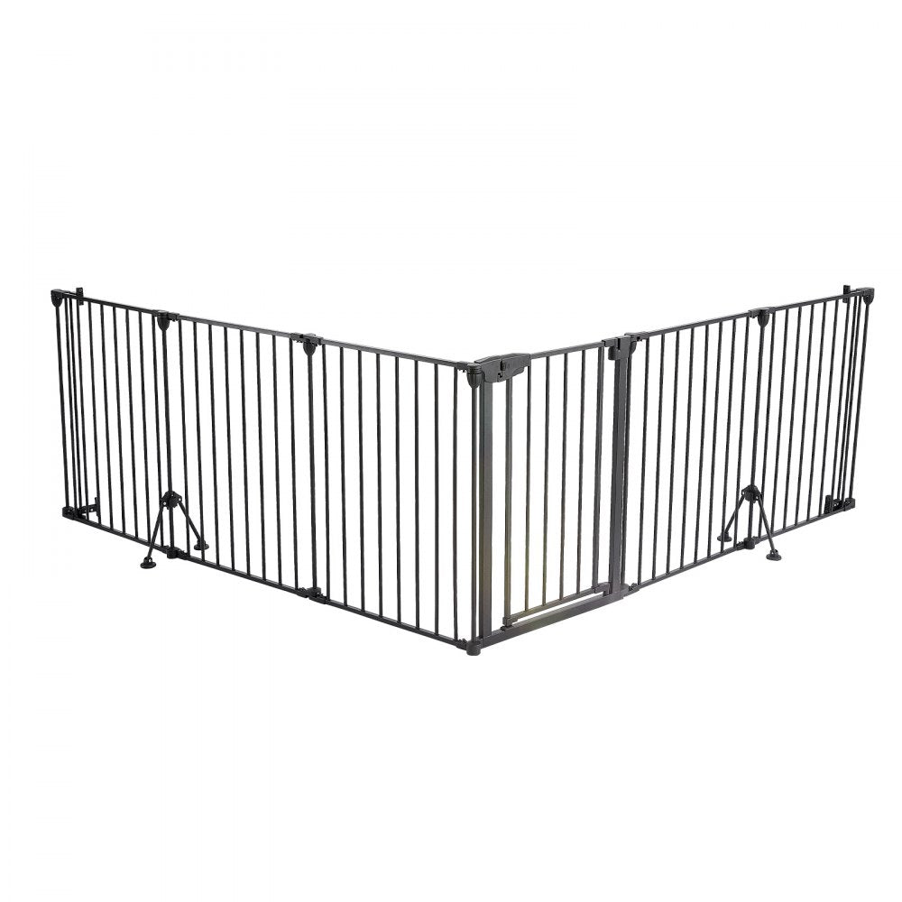 VEVOR Freestanding Dog Gate 32" Tall 6-Panel Foldable Metal Pet Gate Black, For Stairs Doorways, Dual-Triangle Support, Sturdy Metal Construction, Freestanding or Wall Mount, Flexible Shapes, Easy Fit