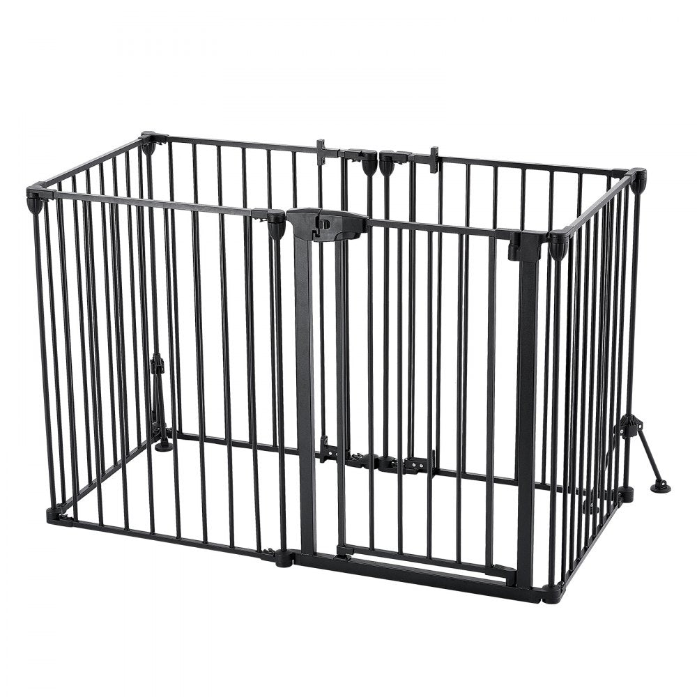 VEVOR Freestanding Dog Gate 32" Tall 6-Panel Foldable Metal Pet Gate Black, For Stairs Doorways, Dual-Triangle Support, Sturdy Metal Construction, Freestanding or Wall Mount, Flexible Shapes, Easy Fit