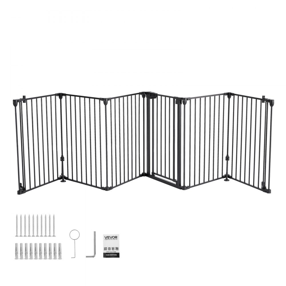 VEVOR Freestanding Dog Gate 32" Tall 6-Panel Foldable Metal Pet Gate Black, For Stairs Doorways, Dual-Triangle Support, Sturdy Metal Construction, Freestanding or Wall Mount, Flexible Shapes, Easy Fit