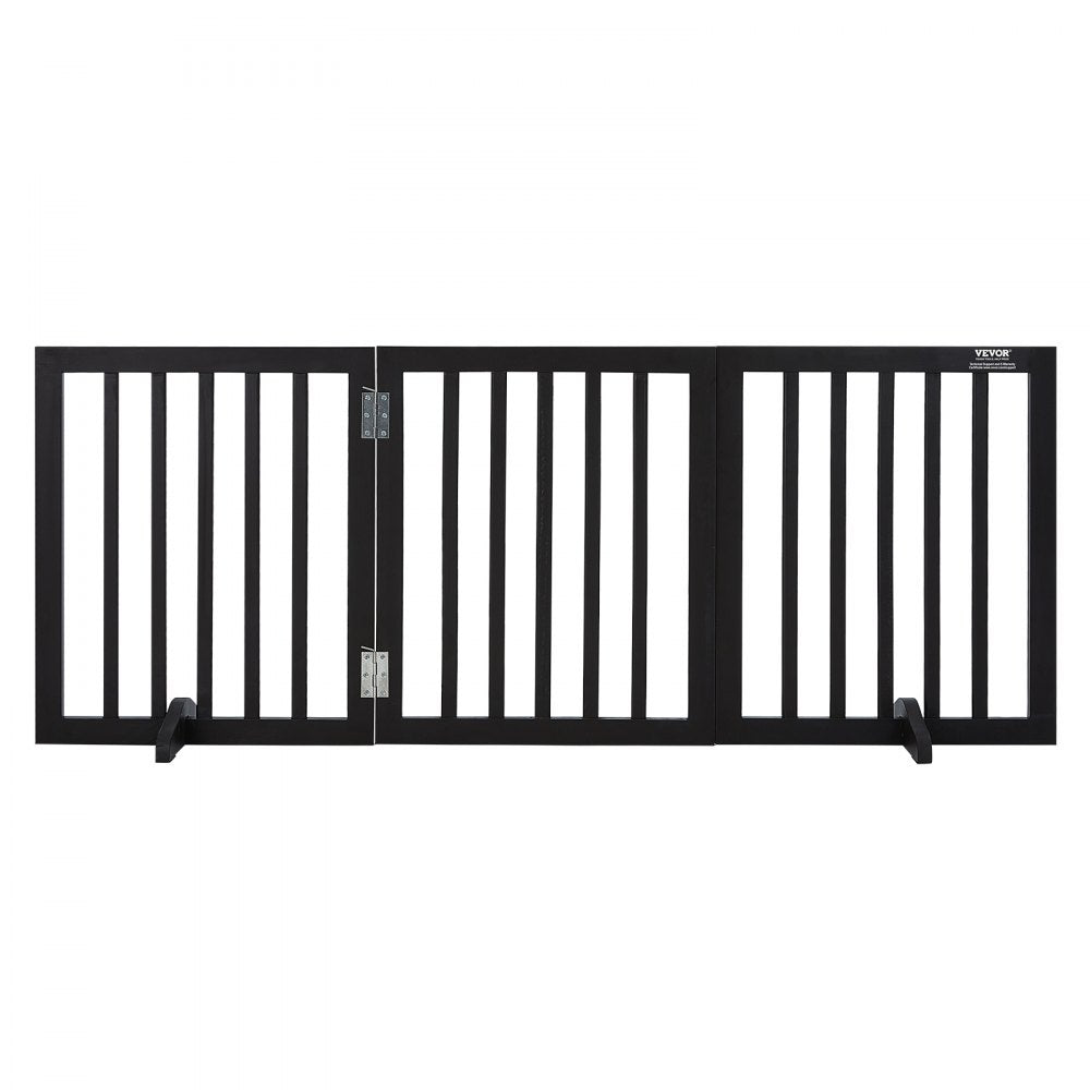 VEVOR Free Standing Dog Gate, 24" H x 60" W Freestanding Pet Gate, 3 Panels Foldable Dog Gate for Wide and Narrow Passageways, Expandable Dog Barrier with Silent Foot Support for Indoor, Brown