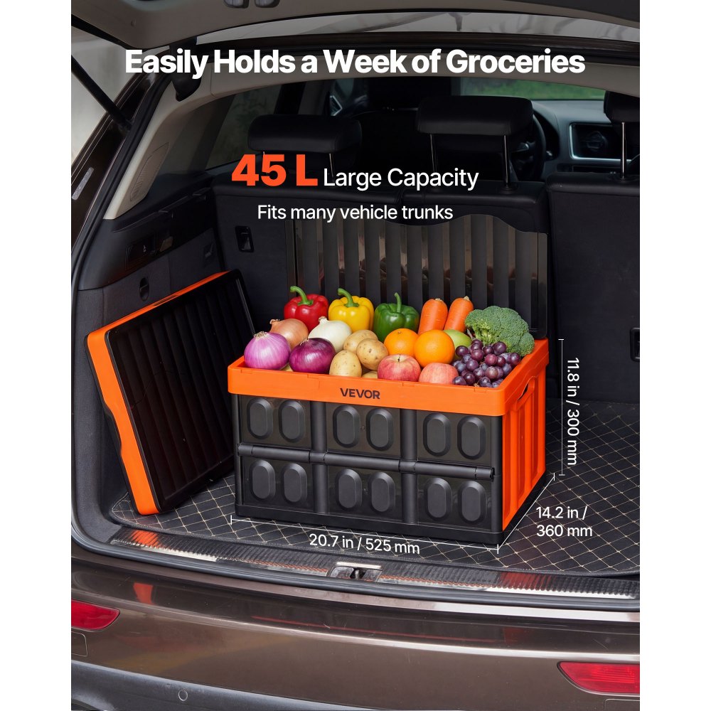 VEVOR Plastic Collapsible Storage Bins with Lids, 45L 3Packs, Stackable Folding Storage Crates with Handles, Holds 44 lbs Per Bin, Heavy Duty Containers, Space-Saving Baskets, for Home Organizing