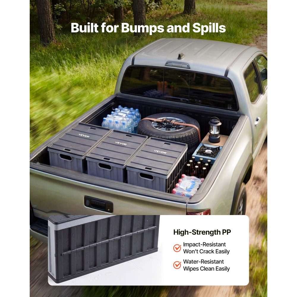 VEVOR Plastic Collapsible Storage Bins with Lids, 65L 3 Packs, Stackable Folding Storage Crates with Handles, Holds 84 lbs Per Bin, Heavy Duty Containers, Space-Saving Baskets, for Home Organizing