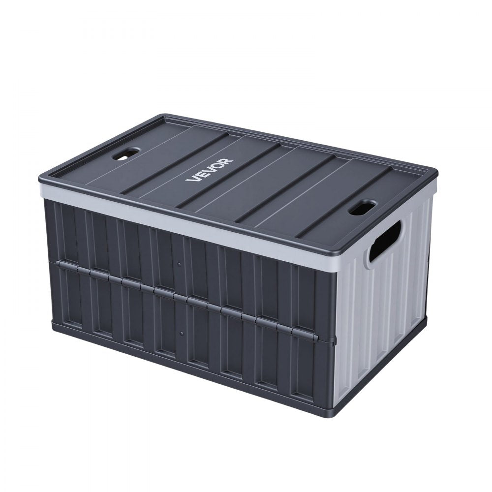 VEVOR Plastic Collapsible Storage Bins with Lids, 65L 3 Packs, Stackable Folding Storage Crates with Handles, Holds 84 lbs Per Bin, Heavy Duty Containers, Space-Saving Baskets, for Home Organizing