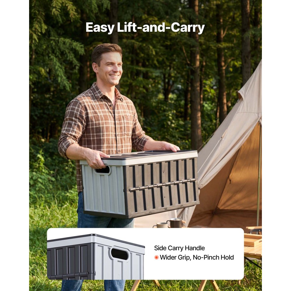 VEVOR Plastic Collapsible Storage Bins with Lids, 65L 2 Packs, Stackable Folding Storage Crates with Handles, Holds 84 lbs Per Bin, Heavy Duty Containers, Space-Saving Baskets, for Home Organizing