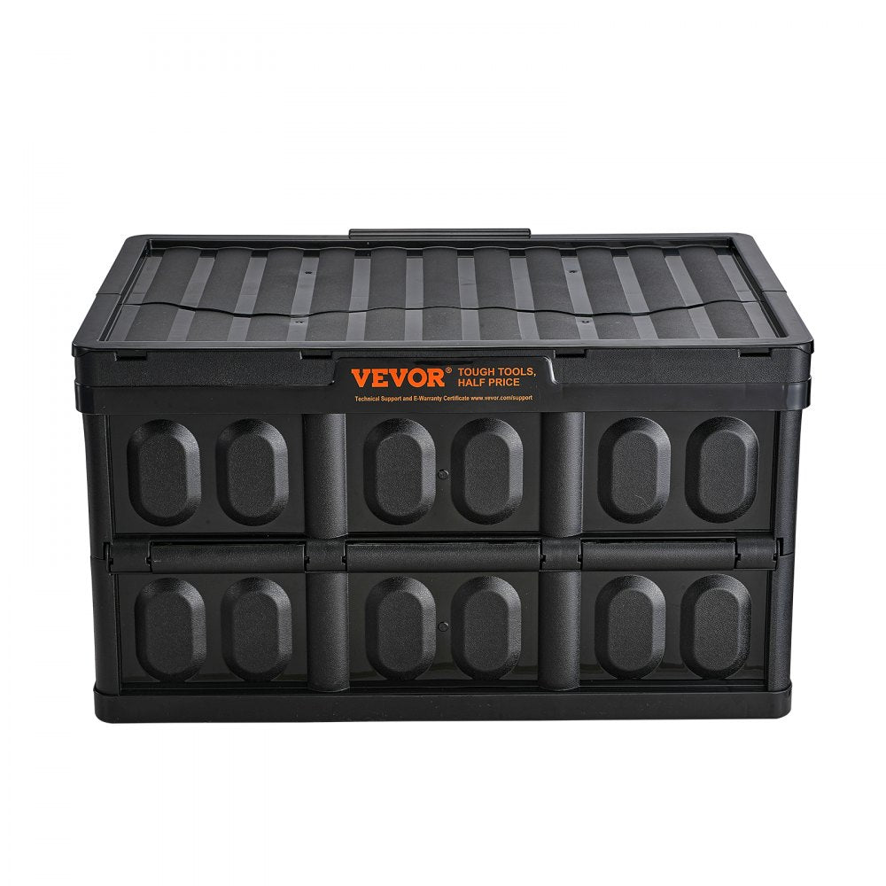 VEVOR Collapsible Storage Bins with Lids, 45L 3 Packs, Folding Plastic Stackable Utility Crates with Handles, Large Heavy Duty Containers for Clothes, Toys, Books, Snack, Shoes, and Grocery Organizing