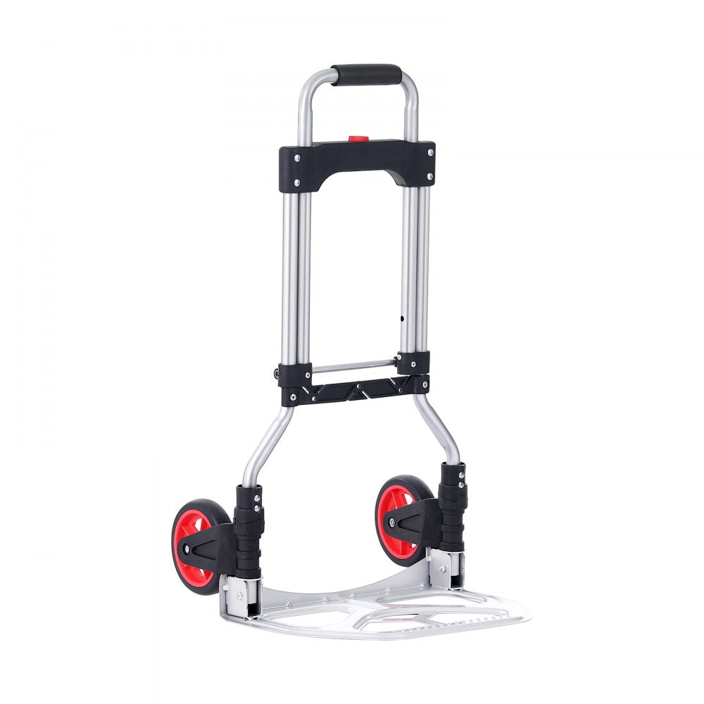 VEVOR Folding Hand Truck and Dolly, 176 lbs Capacity, Aluminum Foldable Cart, Heavy-Duty Luggage Trolley Cart with Telescoping Handle and PP+TPR Wheels for Home, Office, Shopping, Travel