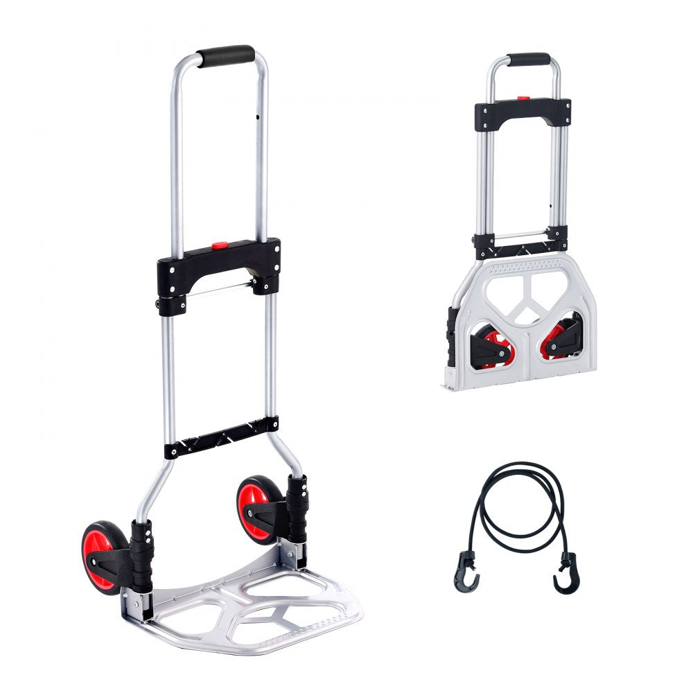 VEVOR Folding Hand Truck and Dolly, 176 lbs Capacity, Aluminum Foldable Cart, Heavy-Duty Luggage Trolley Cart with Telescoping Handle and PP+TPR Wheels for Home, Office, Shopping, Travel