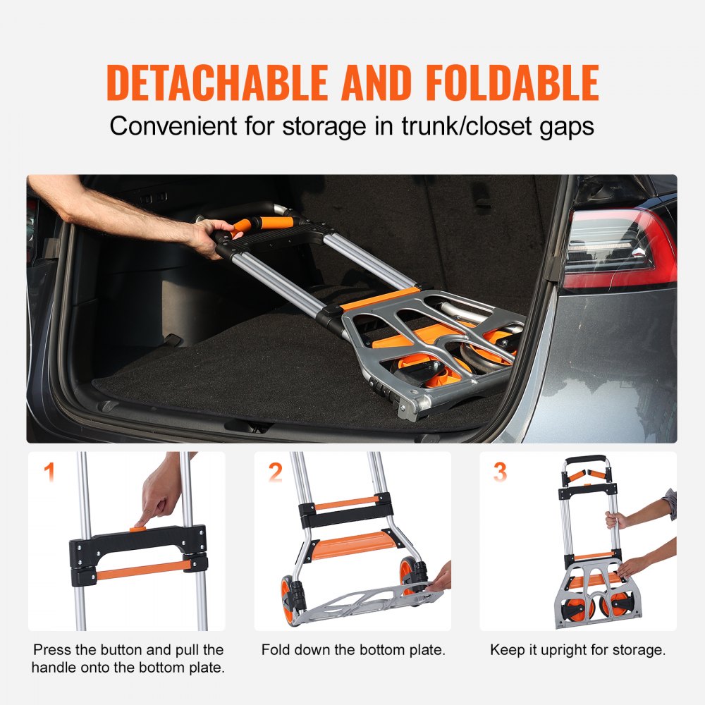 VEVOR Folding Hand Truck, 309 lbs Load Capacity, Aluminum Portable Cart, Convertible Hand Truck and Dolly with Telescoping Handle and PP+TPR Wheels, Ultra Lightweight Super Strong for Moving Warehouse