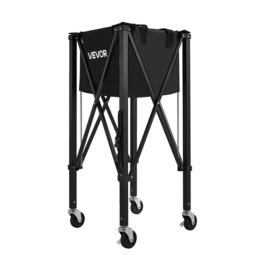 VEVOR Tennis Ball Hopper, Holds 120 Tennis Balls, Foldable Pickleball Basket Cart with Wheels for Easy Pick Up, Lightweight Aluminum Alloy, Portable Pickleball Caddy with Storage Bag, for Training