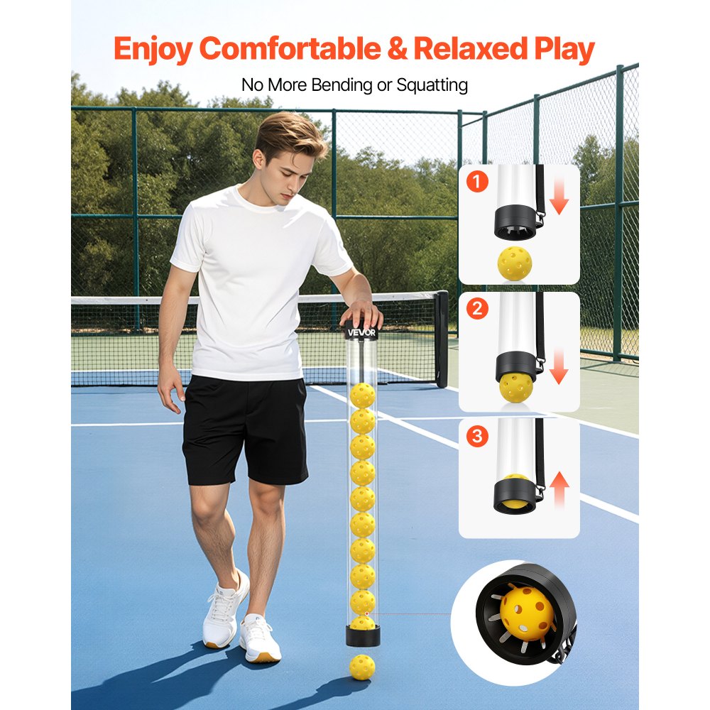 VEVOR 2-in-1 Tennis & Pickleball Hopper, with Pickup Tube, Foldable Pickleball Basket Cart with with Wheels, Holds 150 Tennis Balls or 260 Pickleballs, Portable Pickleball Caddy Holder, for Training
