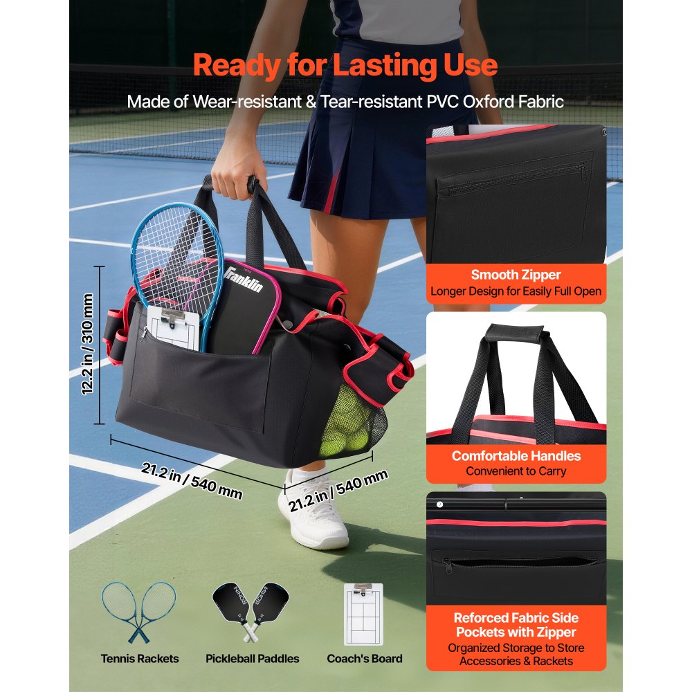 VEVOR Tennis Ball Hopper, Holds 175 Tennis Balls or 290 Pickleballs, Foldable Pickleball Basket Cart with Wheels for Easy Pick Up, Portable Baseball Cart Caddy with Storage Bag, for Training Coaching
