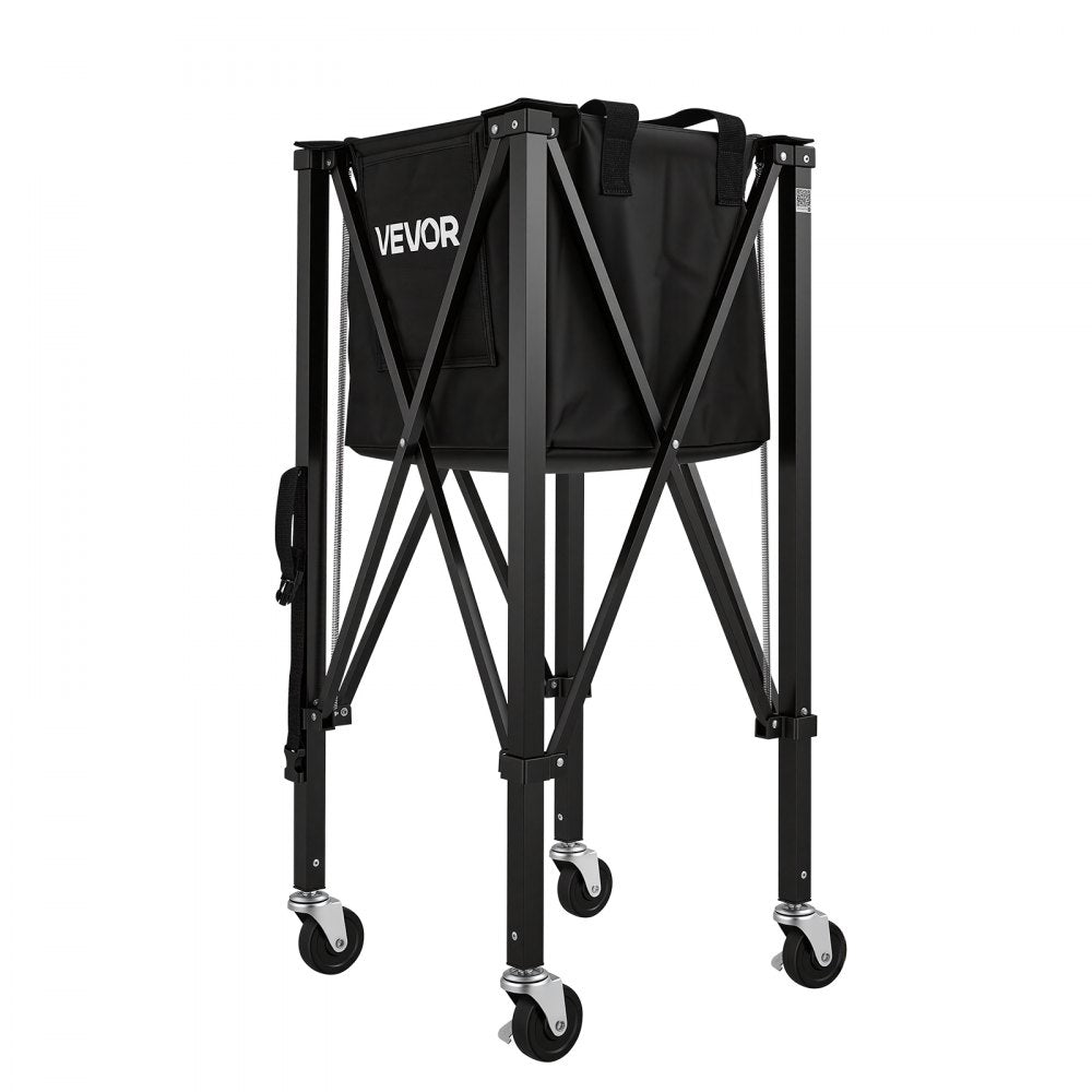 VEVOR Tennis Ball Hopper, Holds 150 Tennis Balls, Foldable Pickleball Basket Cart with Wheels for Easy Pick Up, Lightweight Aluminum Alloy, Portable Pickleball Caddy with Storage Bag, for Training
