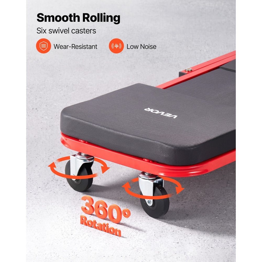 VEVOR 36 in 3-in-1 Folding Mechanic Creeper, Z-Creeper Garage Roller, 340 lbs Under Car Rolling Creeper with 6 Swivel Casters, Padded Headrest, Lay Down or Sit for Auto Repair