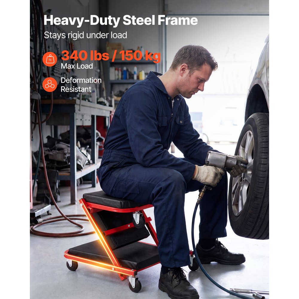 VEVOR 36 in 3-in-1 Folding Mechanic Creeper, Z-Creeper Garage Roller, 340 lbs Under Car Rolling Creeper with 6 Swivel Casters, Padded Headrest, Lay Down or Sit for Auto Repair
