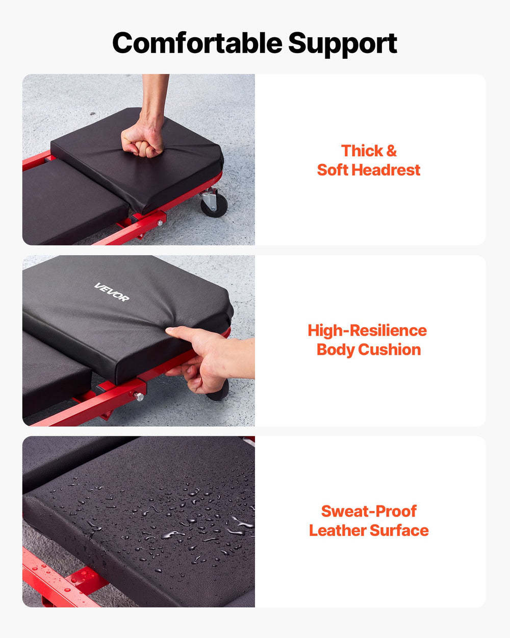 VEVOR 40 in 2-in-1 Folding Mechanic Creeper, Z Creeper Seat & Under Car Garage Roller, 450 lbs Rolling Creeper Stool with 6 Swivel Casters, Padded Headrest for Auto Repair