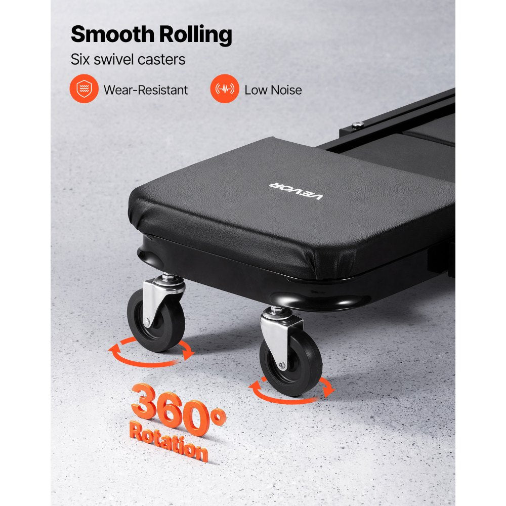 VEVOR 40 in 3-in-1 Folding Mechanic Creeper, Heavy Duty Z-Creeper Garage Roller, 480 lbs Under Car Rolling Creeper with 6 Swivel Casters, Padded Seat for Auto Repair