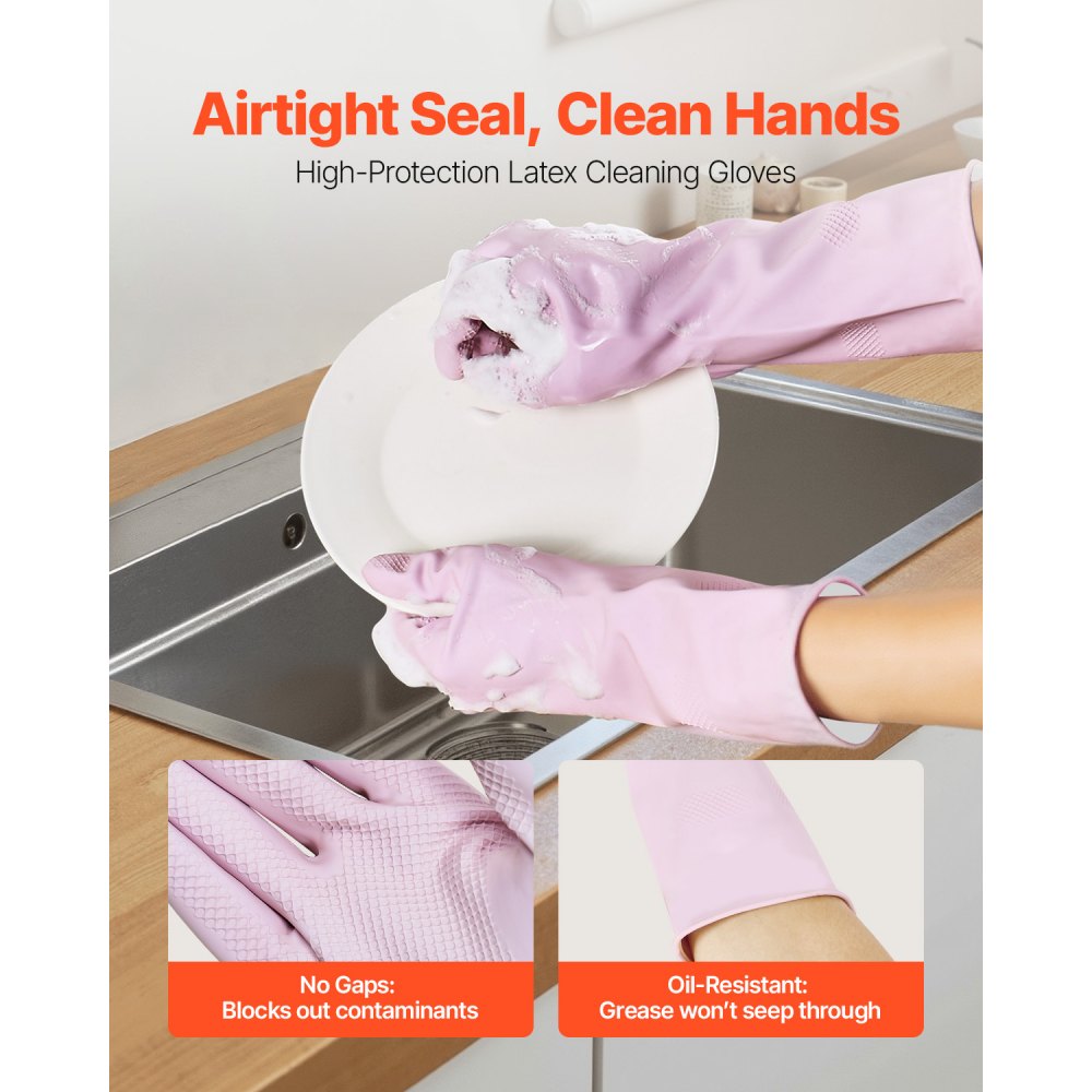 VEVOR Reusable Dishwashing Gloves, 2 Pairs Colorful Reusable Household Kitchen Cleaning Gloves for Washing Dishes and Cleaning Tasks, Flexible Long-lasting and Non-Slip, Large, Pink + Purple