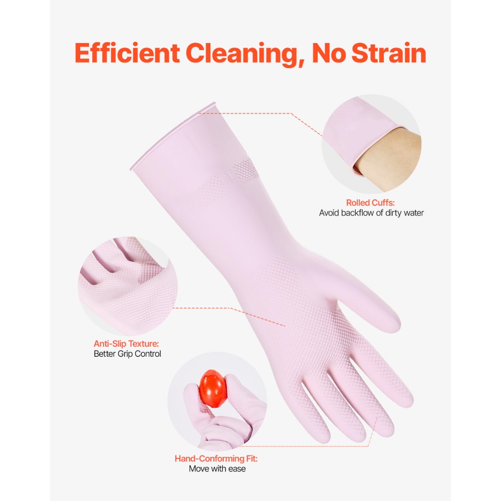 VEVOR Reusable Dishwashing Gloves, 2 Pairs Colorful Reusable Household Kitchen Cleaning Gloves for Washing Dishes and Cleaning Tasks, Flexible Long-lasting and Non-Slip, Large, Pink + Purple