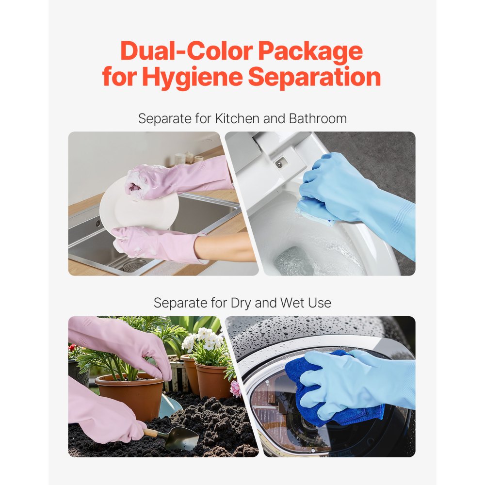 VEVOR Reusable Dishwashing Gloves, 2 Pairs Colorful Reusable Household Kitchen Cleaning Gloves for Washing Dishes and Cleaning Tasks, Flexible Long-lasting and Non-Slip, Large, Pink + Purple