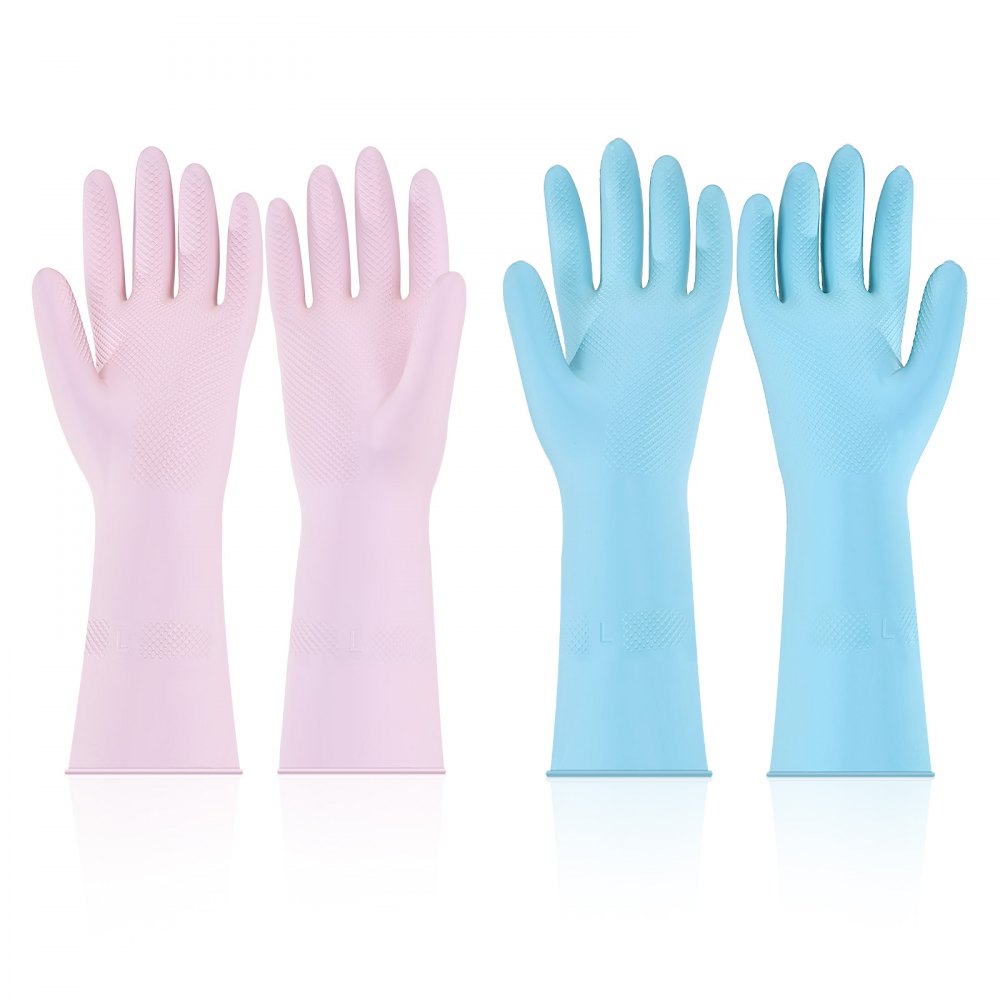 VEVOR Reusable Dishwashing Gloves, 2 Pairs Colorful Reusable Household Kitchen Cleaning Gloves for Washing Dishes and Cleaning Tasks, Flexible Long-lasting and Non-Slip, Large, Pink + Purple