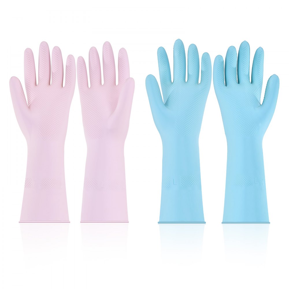 VEVOR Reusable Dishwashing Gloves, 2 Pairs Colorful Reusable Household Kitchen Cleaning Gloves for Washing Dishes and Cleaning Tasks, Flexible Long-lasting and Non-Slip, Large, Pink + Purple