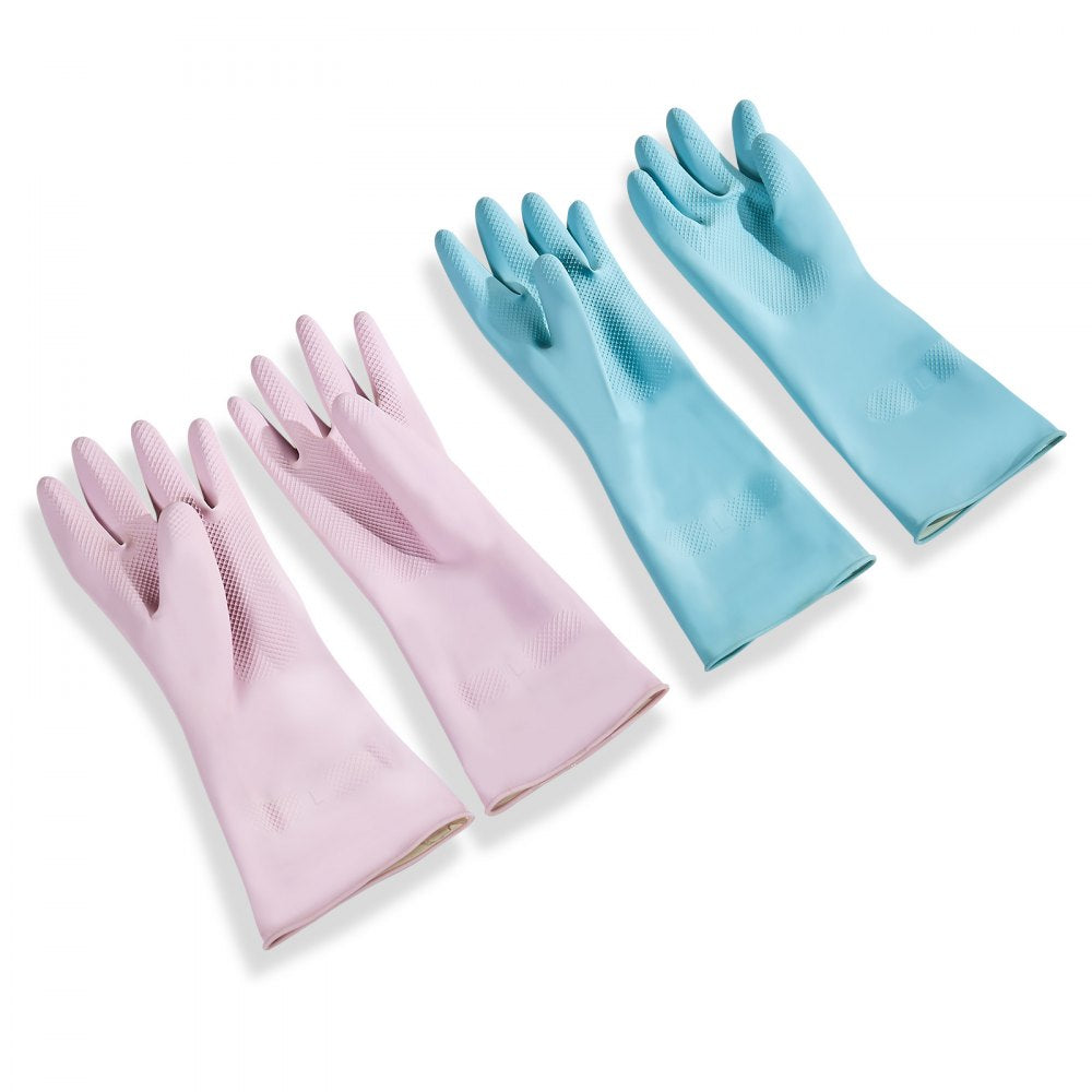 VEVOR Reusable Dishwashing Gloves, 2 Pairs Colorful Reusable Household Kitchen Cleaning Gloves for Washing Dishes and Cleaning Tasks, Flexible Long-lasting and Non-Slip, Large, Pink + Purple