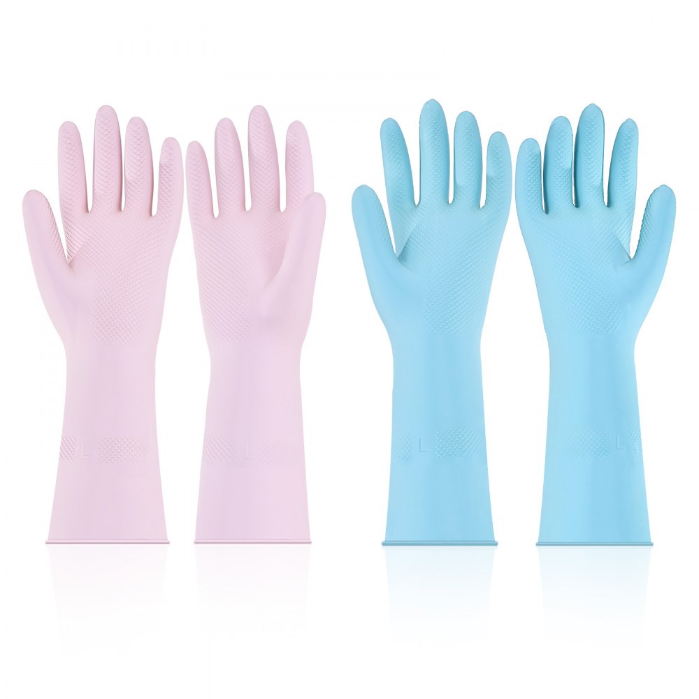 VEVOR Reusable Dishwashing Gloves, 2 Pairs Colorful Reusable Household Kitchen Cleaning Gloves for Washing Dishes and Cleaning Tasks, Flexible Long-lasting and Non-Slip, Large, Pink + Purple