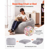VEVOR Bean Bag Bed Chair, Convertible Chair from BeanBag to Lounge or Mattress, Gaint Bean Bag Chair Bed with Washable Cover for Adults, Fluffy Plush, Foam Filling and Side Pocket, Grey(Full Size)