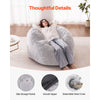 VEVOR Bean Bag Bed Chair, Convertible Chair from BeanBag to Lounge or Mattress, Gaint Bean Bag Chair Bed with Washable Cover for Adults, Fluffy Plush, Foam Filling and Side Pocket, Grey(Full Size)